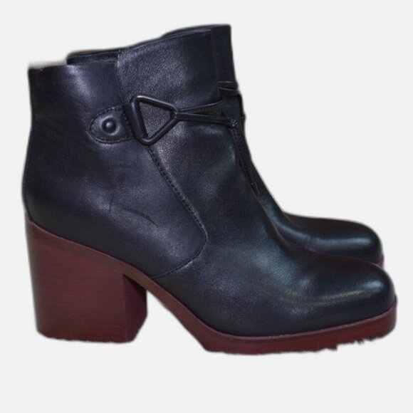 Korks Mertle Black Leather Block Heel Platform Booties Sz 9.5 Retro Hippie Chic - Picture 11 of 11